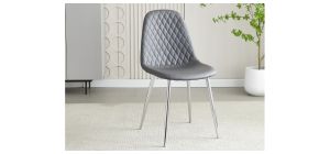 Pair Of Grey Faux Leather Quilted Front Dining Chairs With Chrome Legs