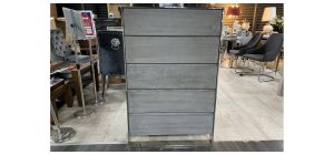 Grey Wood And Chrome 5 Drawer Chest Of Drawers - Scratches And Scuffs - Crack On Rear - Sold As Seen Ex-display Showroom Product 49262