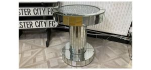 Round Mirrored Crushed Glass Side Table - Cracked On Base Sold As Seen - Ex-display Showroom Product 49244