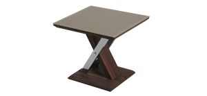 Cuba End Table Dark Wood effect with Khaki Glass and Chrome Legs