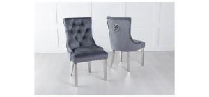 Monte Grey KnockerBack Velvet Fabric Dining Chair with Chrome Legs