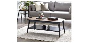 Findlay Coffee Table with Shelf - Walnut & Black - Black Lacquered Finish - Walnut Veneer