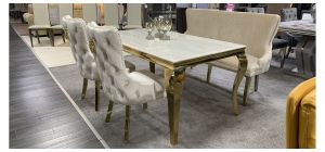 1.6m Ceramic And Gold Dining Table With 2 Chairs(w55cm d60 h100) And Bench (w160cm d50 h100)
