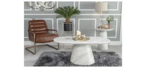 Cannes White Marble Oval Coffee Table