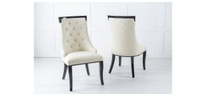 Torino Cream Leather Large High Back Dining Chair with Black Legs