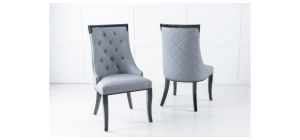 Torino Grey Leather Large High Back Dining Chair with Black Legs