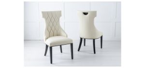 Tremiti Cream Leather Large High Back Dining Chair with Black Legs