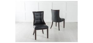Zanetti Grey Leather Dining Chair with Brown Legs