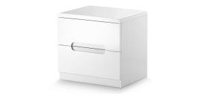 Manhattan 2 Drawer Bedside - White - White High Gloss Lacquer - Coated Particleboard