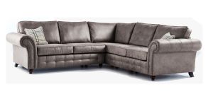 Oakland Grey Large 2C2 Fabric Corner Sofa With Studded Round Arms And Wooden Legs
