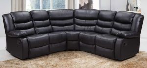 Roman Large 2C2 Recliner Black Bonded Leather Corner Sofa With Double Drop Down Drinks Holders