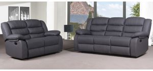 Roman Recliner Leather Sofa Set 3 + 2 Seater Grey Bonded Leather