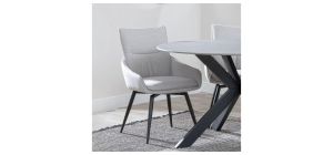 Flavio Beige Fabric Swivel Dining Chair with Black Legs