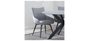 Flavio Grey Fabric Swivel Dining Chair with Black Legs