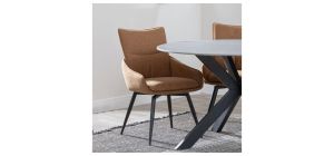 Flavio Orange Fabric Swivel Dining Chair with Black Legs