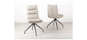 Hadley Beige Leather Swivel Dining Chair with Black Legs