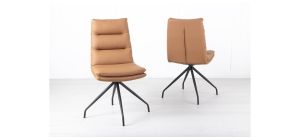 Hadley Brown Leather Swivel Dining Chair with Black Legs