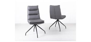 Hadley Grey Leather Swivel Dining Chair with Black Legs