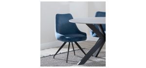 Harbo Blue Velvet Fabric Swivel Dining Chair with Black Legs