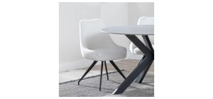 Harbo Cream Velvet Fabric Swivel Dining Chair with Black Legs