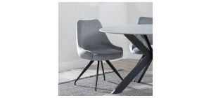 Harbo Grey Velvet Fabric Swivel Dining Chair with Black Legs