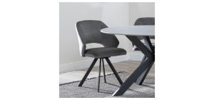 Juno Dark Grey Fabric Swivel Dining Chair with Black Legs