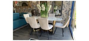1.8m Ceramic Dining Table With 6 Cream Dining Chairs(w47cm d58 h90)