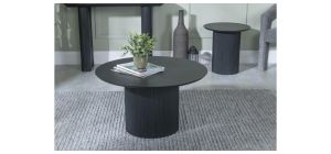 Renzo Black Round Coffee Table with Fluted Ribbed Drum Base