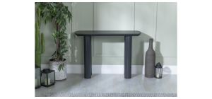 Renzo Black Oval Console Table with Fluted Ribbed Double Pedestal Base