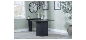 Renzo Black Oval Dining Table with Fluted Ribbed Double Pedestal Base - 160cm