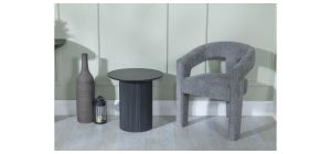 Renzo Black Round End Table with Fluted Ribbed Drum Base