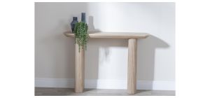 Renzo Oak Oval Console Table with Fluted Ribbed Double Pedestal Base