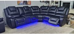 Redford Black 2C2 Corner Sofa Electric Recliners With LED Lighting Drinks Holders Storage And USB 