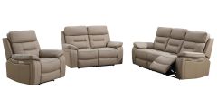 Elgar Taupe Corrected Grain Leather 3 2 And 1 Power Recliner Sofa Suite With USB Charging And Detailed Stitching