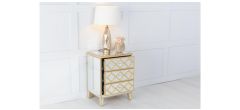 Cairo Mirrored Gold Trim Bedside Cabinet - 3 Drawers