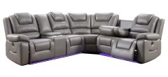 Oxford Grey RHF Leathaire Corner Sofa Electric Recliner With Adjustable Headrests Ambient LED Lighting USB Ports