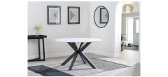 Avesta 130cm White Sintered Stone Round Dining Table with Black Star Base