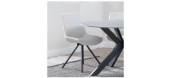 Elliot Cream Fabric Swivel Dining Chair with Black Legs