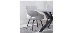 Flavio Beige Fabric Swivel Dining Chair with Black Legs