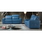 Decor Blue Semi-Aniline Leather 3 + 2 Electric Recliners With Adjustable Headrests And Chrome Legs Newtrend Available In A Range Of Leathers And Colours 10 Yr Frame 10 Yr Pocket Sprung 5 Yr Foam Warranty