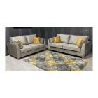 Vincent 32 Grey Velour Fabric Sofa Set With Oak Wood Frame - Foam Seats - Wooden Legs And Scatter Cushions