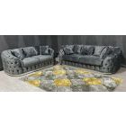 Prada 3+2 Grey Soft Velvet Sofa Set With Scatter Cushions - Chrome Seams And Base Detailing