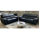 Moran Black Leather 3 + 2 Sofa Set With Adjustable Headrests And Contrast Stitching
