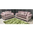 Chloe Lilac Plush Velvet Studded Round Arm 3 + 2 Sofa Set With Scatter Back And Chrome Legs