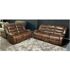 Roma Brown Tan Leathaire 3 + 2 Manual Recliners Sofa Set