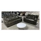 Panther Brown Diamond Pattern Leathaire 3 + 2 Manual Recliner Sofa Set With Drinks Holder
