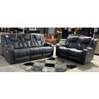 Lorenzo Grey Fabric 32 Electric Recliners With Adjustable Electric Headrests - Drinks Holders - USB - Plug Socket - Reading Lights And Blue Floor Light