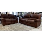 Legacy 3 Seater Electric + 2 Seater Static New Trend Brown Semi Aniline Sofa Set With Contrast Stitching And Black Piping
