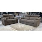 Refrain 3 + 2 New Trend Taupe Brown Semi Aniline Sofa Set With Wooden Legs And Contrast Stitching