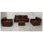 Lucca Brown Leather 3 + 1 Seater Static Sofas With Electric Armchair + Footstool Sisi Italia Semi-Aniline With Wooden Legs High Street Furniture Store Cancellation 50724